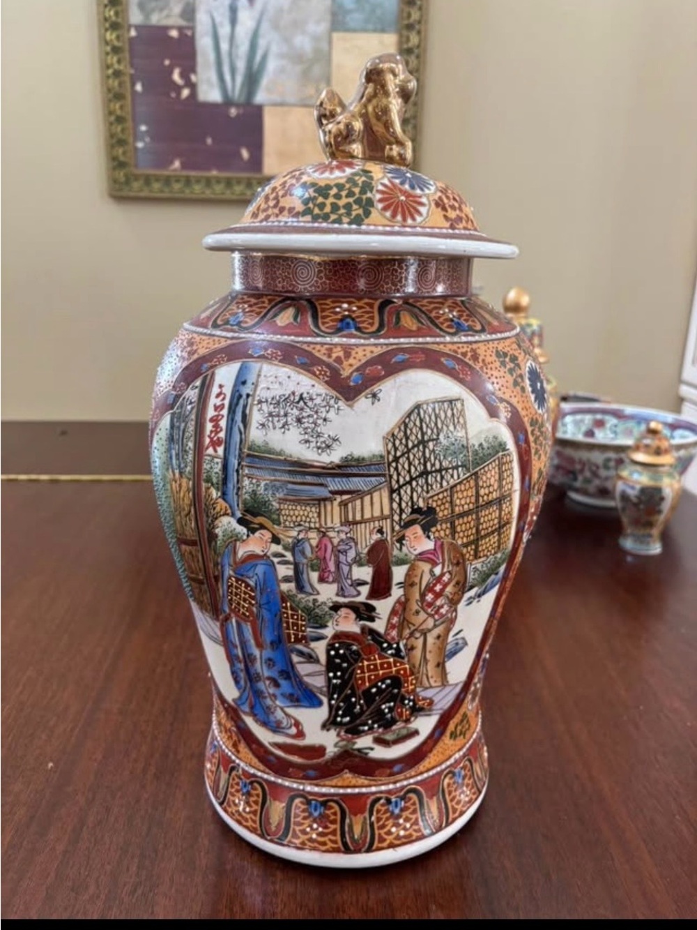 Asian-Style Decorative Lidded Porcelain Vase in Multicolor